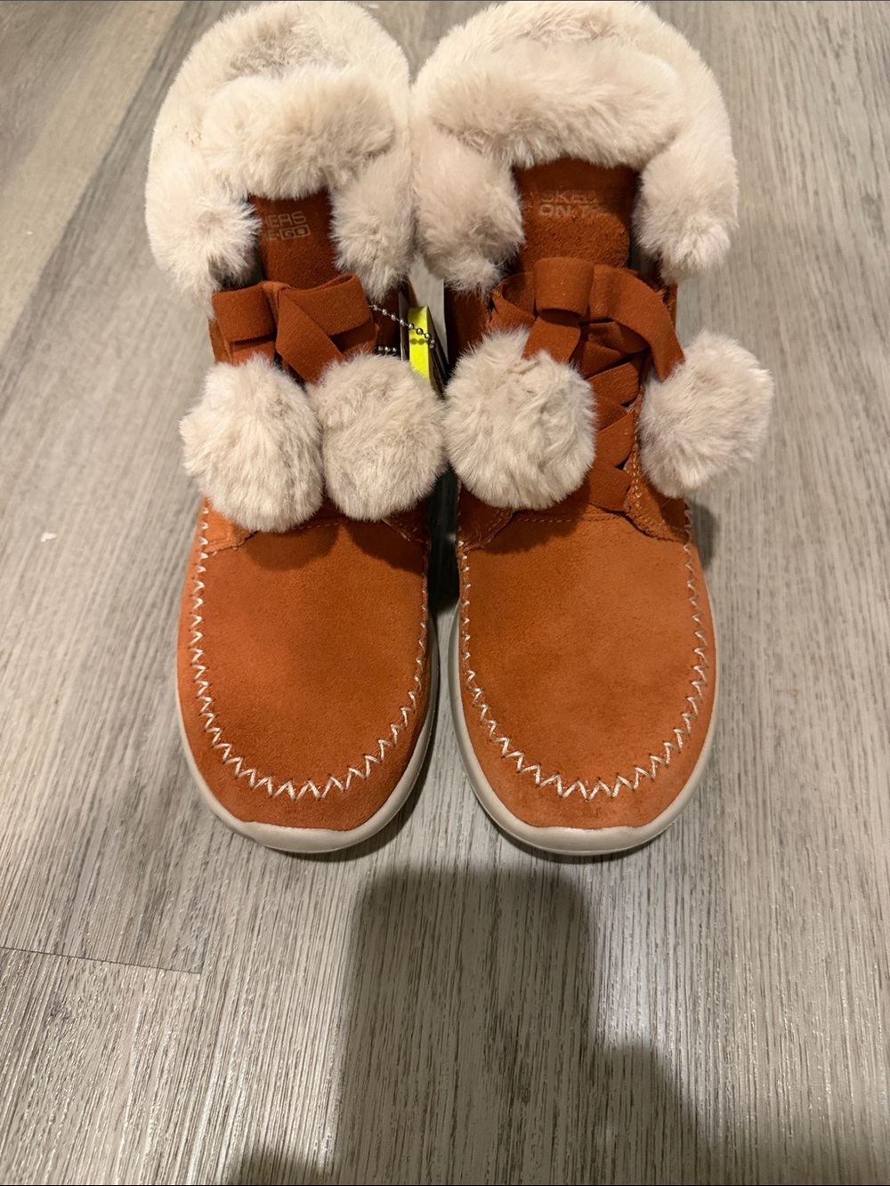 Skechers Burnt Orange Suede Pom-Pom Faux-Fur Ankle Boots